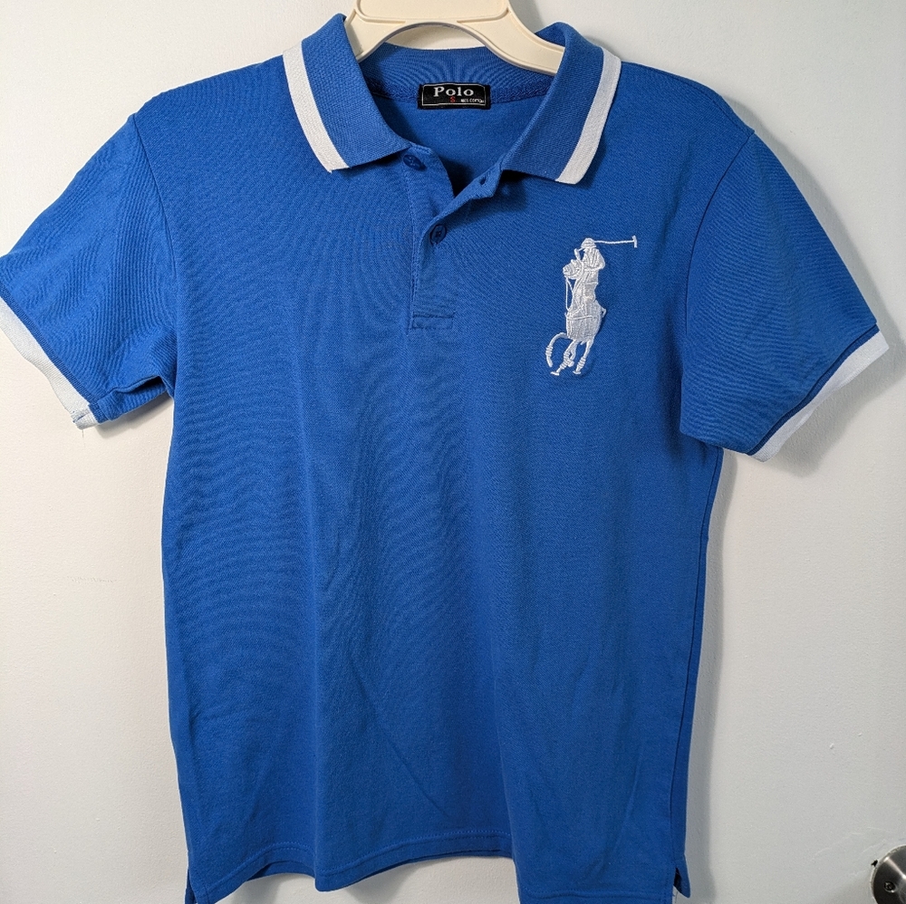 Blue Polo Shirt Large Horse Logo - Small